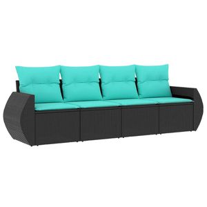 Conjunto de Sofá de Jardín de Ratán PE Negro con Acero con Recubrimiento en Polvo y Poliéster, Muebles Duraderos para Exteriores - Product Image 2