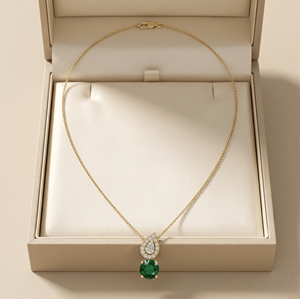 Natural <b>Emerald</b> Gemstone Pendant Necklace 14K Solid Gold Diamond Accent Fine Jewelry Trendy Party Wedding Necklace Supplier - Product Image 3