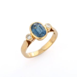 18K Gold Three Stone Sapphire and <b>Diamond</b> <b>Ring</b> for Women - Product Image 3