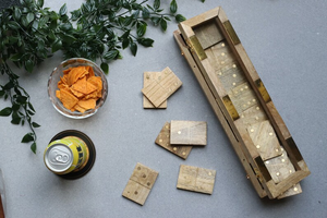Handcrafted Mango Wood Domino Set with Brass Accents, Double Six <b>Game</b> - Product Image 4