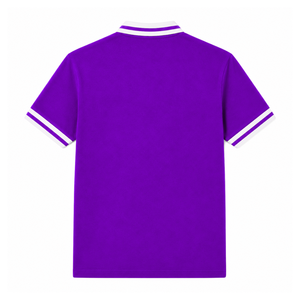 Polo pour femme NCV Sorority, violet et blanc rayé, col en V, en piqué, manches courtes, avec écusson brodé, vêtement grec - Product Image 3