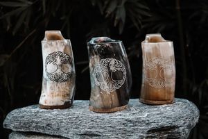 Genuine Buffalo Horn Stein Artisan Crafted Drinking Vessel Rustic Pub Style Cup for Ale Mead <b>Cider</b> and Beer Lovers - Product Image 3