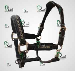 Harnais de cheval en cuir noir de qualité supérieure, avec crosse en corde, frontale en maille ornée de cristaux scintillants, têtière anatomique rembourrée, selle anglaise de luxe - Product Image 4