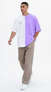 Camiseta de Hombre Oversize de Color Liso con Bloques de Color, de Punto Grueso, Blanca, de Manga Corta, Cuello Redondo, Estilo Urbano - Product Image 5