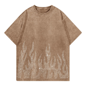Designer Inspired Rhinestone Graphic T <b>Shirt</b> Men Streetwear Heavyweight Cotton Apparel - Product Image 5