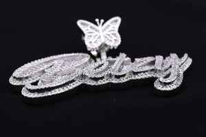 Colgante de Plata de Ley 925 con Diamantes Moissanite VVS, Totalmente Cubierto de Piedras, Estilo HipHop, Personalizado con Nombre, Letra, Mariposa, Inicial - Product Image 3