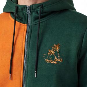 Sudadera con capucha vertical personalizada naranja y verde con cremallera para hombre, de forro polar con bloques de color, logotipo bordado, venta al por mayor de fábrica OEM - Product Image 5