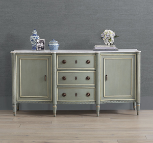 Buffet classique minimaliste en bois de mahogany massif fait main avec dessus en marbre et tiroirs pour chambre et salon - Product Image 1