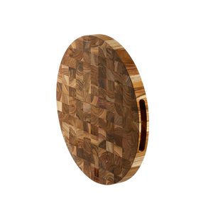 Tabla de cortar redonda de madera Ha Le con mango, diseño floral grabado Carina personalizado - Product Image 2