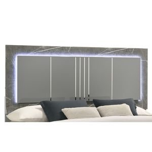 Elara Queen <b>Bed</b> with <b>LED</b> Lighting Two Tone High Gloss Marble Lacquer Finish Metal Legs in Gray Up-Holstered <b>Bed</b> CA Inventory - Product Image 3