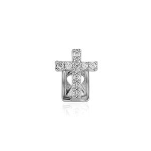 Meilleurs grillz dentaires en forme de croix avec diamants ronds taille brillant sertis à griffes, plaqué argent 925, bijoux de mode religieux unisexe - Product Image 1