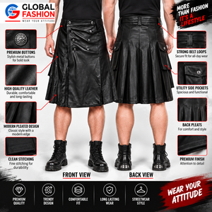 Vente en gros de kilt en cuir véritable pour hommes, couleur noire unie, coupe classique, vêtements européens - Product Image 5