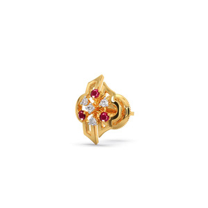 Boucles d'oreilles clous en or avec rubis et diamants floraux - Product Image 2