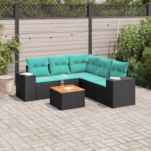 Set di divani da giardino in polyrattan nero da 6 pezzi con cuscini, mobili da esterno - Product Image 1