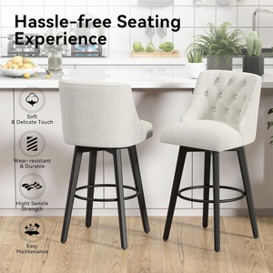 Taburetes de Bar Giratorios de 30 Pulgadas de Altura, Patas de <span class=keywords><strong>Madera</strong></span> Maciza, Respaldo Tapizado en Tela de Lino, Reposapiés <span class=keywords><strong>Blanco</strong></span> - Product Image 4