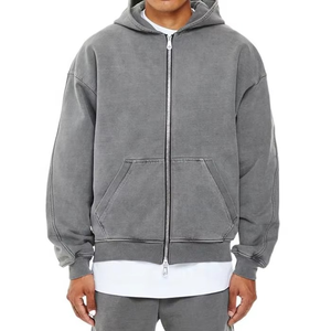 Sudadera con Capucha Personalizada con Logotipo para Hombre, 100% Algodón, Corte Regular, Alta Calidad, Hombros Caídos, Estilo Vintage, Lavado Ácido, con Cierre, Invierno, Ecológica - Product Image 1