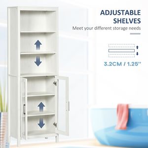 Mobiletto da Bagno Bianco Antico Alto 64 Pollici con 6 Ripiani, Porte in Vetro e Mensole Regolabili per Hotel, Soggiorni, Cucine, Appartamenti - Product Image 5