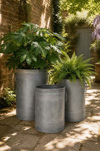 Round Galvanized Metal Planter With Handles Outdoor Garden Pot Classical Style Customized rounded handle garden pots <b>Large</b> size - Product Image 2