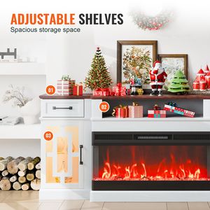 Vintage 80\" Fireplace TV <b>Stand</b> <b>Corner</b> Media Storage with 36\" Fireplace 20\" Storage Drawers Cabinets Elegant Console Table - Product Image 4