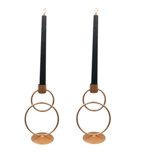 Juego de 2 Portavelas Decorativos Clásicos de Metal, Diseño de Anillos de Hierro Dorados, para Mesa de Hogar y Decoración Festiva - Product Image 1
