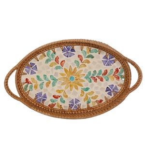 Bandeja de Servir de Bambú Hilado a Mano, Sostenible, Ovalada, con Diseño Floral Colorido, Ecológica, para Cocina y Mesa de Comedor, Venta al Por Mayor - Product Image 3