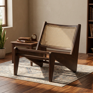 Midcentury Modern Wooden Chair With Rattan Backrest Handmade Living Room Furniture - Product Image 6