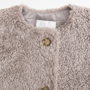 Veste courte en polaire pour femme, col rond, manches longues, fermeture à boutons, manteau chaud d'hiver, couleur unie, vêtement d'extérieur en polaire - Product Image 3