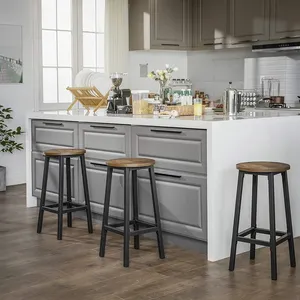 Repose-pieds rond rustique personnalisé minimaliste <span class=keywords><strong>tabouret</strong></span> <span class=keywords><strong>de</strong></span> <span class=keywords><strong>bar</strong></span> en bois sans dossier avec cadre en métal - Product Image 5