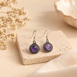 Pendientes Colgantes de Plata de Ley 925 con Amatista Natural de 6 mm para Mujer, Modernos y Elegantes - Product Image 4