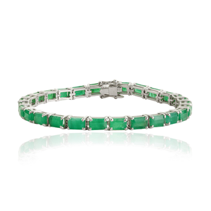 Pulsera de tenis hecha a mano de plata de ley 925 maciza con esmeralda natural de corte octogonal, piedra de nacimiento de mayo, para mujer - Product Image 1