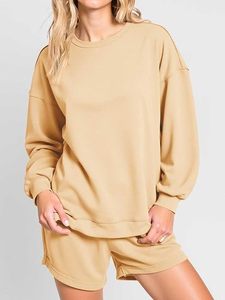 Conjunto de Sudadera y Pantalones Cortos de 2 Piezas para Mujer, con Hombros Caídos, de Forro Polar Grueso, Cosido a Máquina, Cortavientos, Nueva Moda de Invierno - Product Image 5