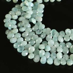 Perles d'aquamarine naturelle, forme poire, facettées, 8x11-9x12 mm, perles de pierres précieuses aquamarine briolette, en vrac, pour la création de bijoux. - Product Image 4