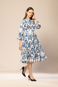 Vestido Elegante de Alta Calidad para Mujer, Estampado Abstracto Blanco y Azul, Vestido de Fiesta Formal, Vestido de Noche para Ocasiones Especiales - Product Image 4