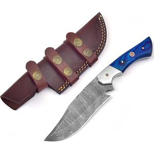 Cuchillo recto para exteriores Colorwood, cuchillos de caza portátiles con acero de Damasco, supervivencia en el desierto, Funda de cuero, mango de madera - Product Image 1