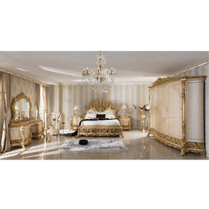 Luxury Baroque Carved Bedroom Furniture Set Solid Mahogany Wood Upholstered Bed <b>Wardrobe</b> Vanity Table Handmade Classic - Product Image 6