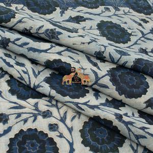 Tissu en voile de coton pur à 100% fait main en Inde, imprimé floral, léger, imprimé Dabu - Product Image 2