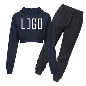 Conjunto Deportivo de 2 Piezas para Mujer, Sudadera Corta con Capucha y Logotipo Personalizado, Forro Polar, Manga Larga, para Actividades al Aire Libre - Product Image 4