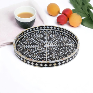 Handmade Art Deco Bone Inlay <b>Rectangle</b> Serving Tray Floral Design Luxury Home Decor <b>Coffee</b> <b>Table</b> by blossom craft india - Product Image 2