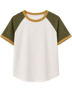 <b>White</b> Olive Green And Mustard Yellow Raglan T Shirt For Men Short Sleeve Crew Neck Cotton <b>Tee</b> Custom Casual Color Block Top - Product Image 1