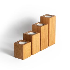 Portavelas de Madera para Velas de Té, Forma Cuadrada, Soporte para Velas de Madera Natural, Decoración del Hogar - Product Image 6