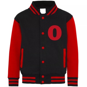 Veste universitaire noire et rouge pour homme, col rabattu, boutonnée, décontractée, pour l'automne, coupe classique, motif lettre O imprimée - Product Image 1