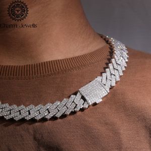 Charm_Jewells Men's Moissanite Freshwater Pearl Brilliant Cut <b>Statement</b> <b>Necklace</b> Geometric Link Chain 14K Gold Plated 925 Silver - Product Image 1
