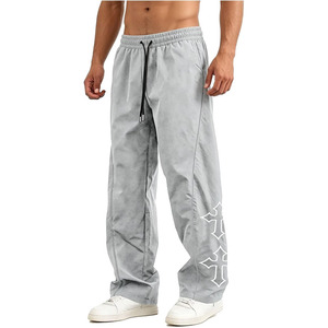 Men's Gray Casual Sweatpants <b>Elastic</b> <b>Waist</b> Drawstring Loose Fit Cross Print Straight Leg <b>Trousers</b> - Product Image 1