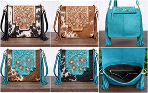 Sac à bandoulière en cuir de vachette véritable, fait main, style western, avec franges, nouveau, vente en gros, fourrure, bohème, vintage - Product Image 3