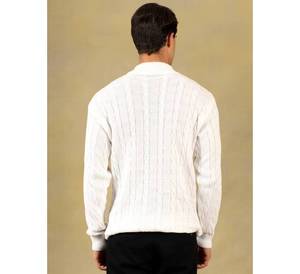 Custom Men's White Cable Knit Sweater High Neck Winter Warm <b>Pullover</b> Thick Long Sleeve Knitted <b>Jumper</b> for Men - Product Image 5