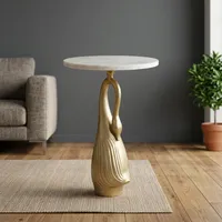 Table d'appoint moderne avec plateau rond en marbre et base en métal décorative en forme de cygne, meuble d'appoint de luxe pour la décoration du salon et de la chambre