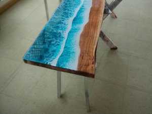 Coastal Wave Epoxy Console Table Beach Inspired Wood Resin Furniture Handmade Ocean Entryway Hallway Accent Table TIMELESS <b>CRAFT</b> - Product Image 5