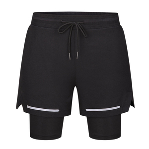 Pantalones cortos de running 2 en 1 para hombre, de algodón jersey, cintura elástica con cordón, bolsillos, tela transpirable de secado rápido, servicio OEM al por mayor - Product Image 1