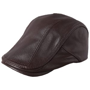 Gorra Plana Unisex Negra de Cuero Vacuno Genuino, Transpirable, Estilo Ivy Newsboy, Diseño Inglés, Uso Casual, Ajustable, para las Cuatro Estaciones - Product Image 1