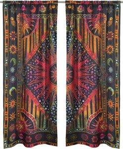 Cortinas de Ventana Hippie Mandala de 100 Pulgadas con Diseño de Sol Indio Ardiente, 2 Paneles, Estilo Bohemio, Tie Dye, Sol y Luna Dorados - Product Image 6